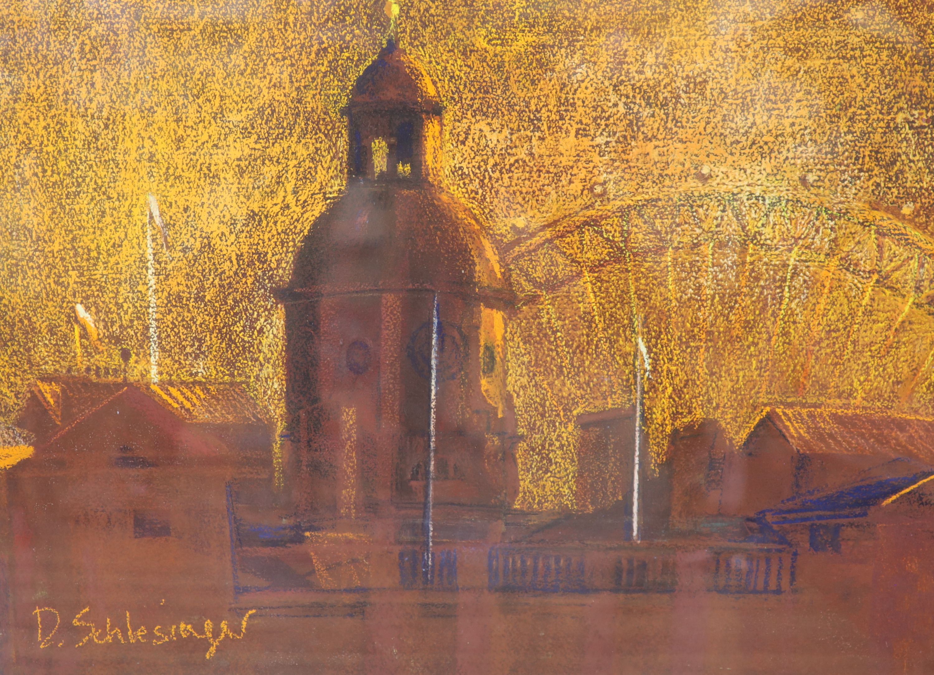 D. Schlesinger, three pastels, St Paul's from The Thames and related studies, signed, largest 57 x 74cm